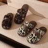 Женские домашние теплые и нескользящие плюшевые тапочки с леопардовым принтом