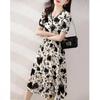 New Summer Versatile Floral V-neck French Short-sleeved Mid-length Dress for Women