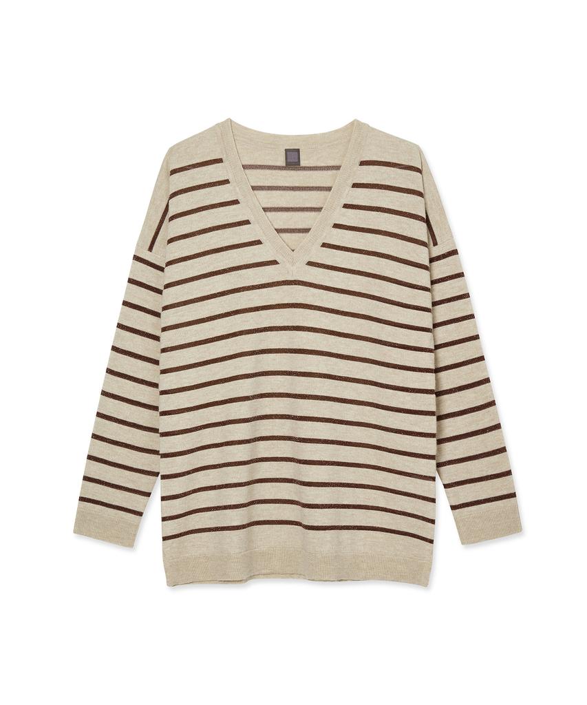 IOLO Metallic Stripe V-Neck_Beige