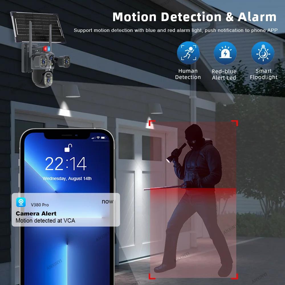 LS VISION 8-мегапиксельная WiFi-мультиобъективная 3-экранная солнечная панель с питанием от 360-градусной беспроводной PTZ-камерой наблюдения 4K V380 Pro наружная охранная 4G-камера на солнечных батареях