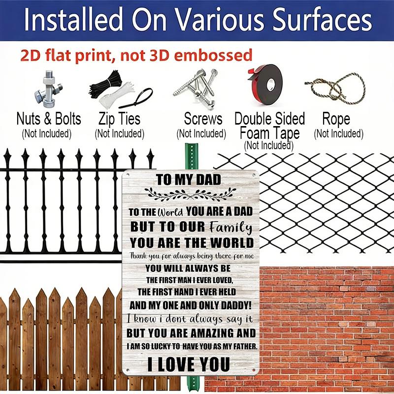 2D Flat 1pc "To My Dad I Love You" Metal Sign 7.87x11.81inch - Aluminum Heartwarming Father's Day Decor for Home, Bedroom, Man Cave - Durable