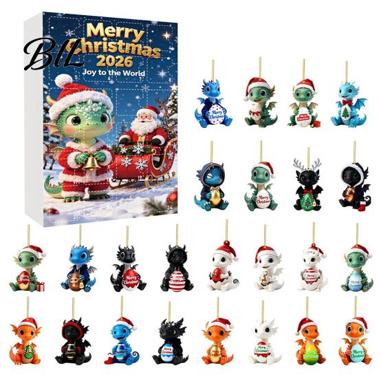 24 Days Surprise Ornaments 2026 Dragon Advent Calendar, Funny Baby Figures Christmas Countdown Holiday Gift Box 2D Acrylic Cartoon for Xmas Tree, Home