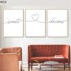 Черно-белый принт с цитатами «Сладких снов», настенное искусство для детской, холст, постер, минималистичная живопись с линиями и сердцем, домашний декор, настенные картины