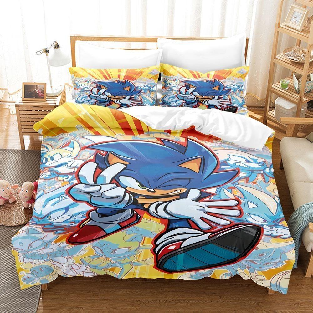 3DPrint Cartoon Anime Bedding Set The Movie S-SonicES Duvet Cover Pillowcase Boy girl Kids Bedroom Gift Single Double Large Size