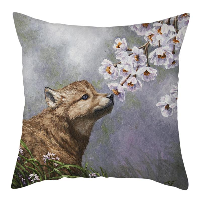 45x45cm Polyester Wildlife Print Cushion Cover Wolf King Photo Pillow Cover Home Sofa Decoration Pillowcase