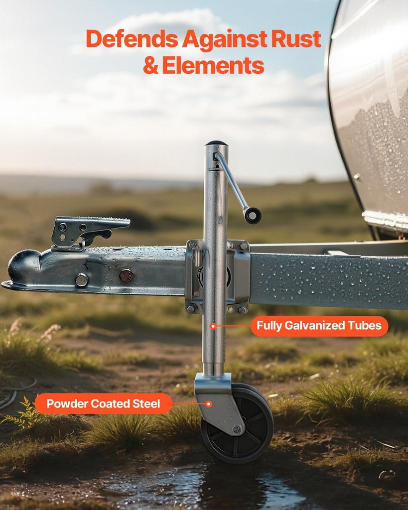 Trailer Jack with Wheel, 907 kg Load Capacity, Heavy Duty Swivel Boat Trailer Jack with PP Dual Wheel & Ergonomic Handle, 381-685 mm Lift Range, Fit