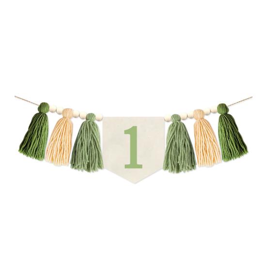 1st Birthday High Chair Banner Decoration Green Tassel Themed Birthday Party Decoration Girl Baby Shower Wall Hanging Banner