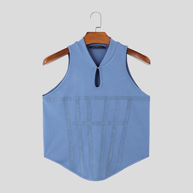 INCERUN Летние мужские безрукавки с нерегулярным ребром, тонкие майки, повседневные обтягивающие короткие топы