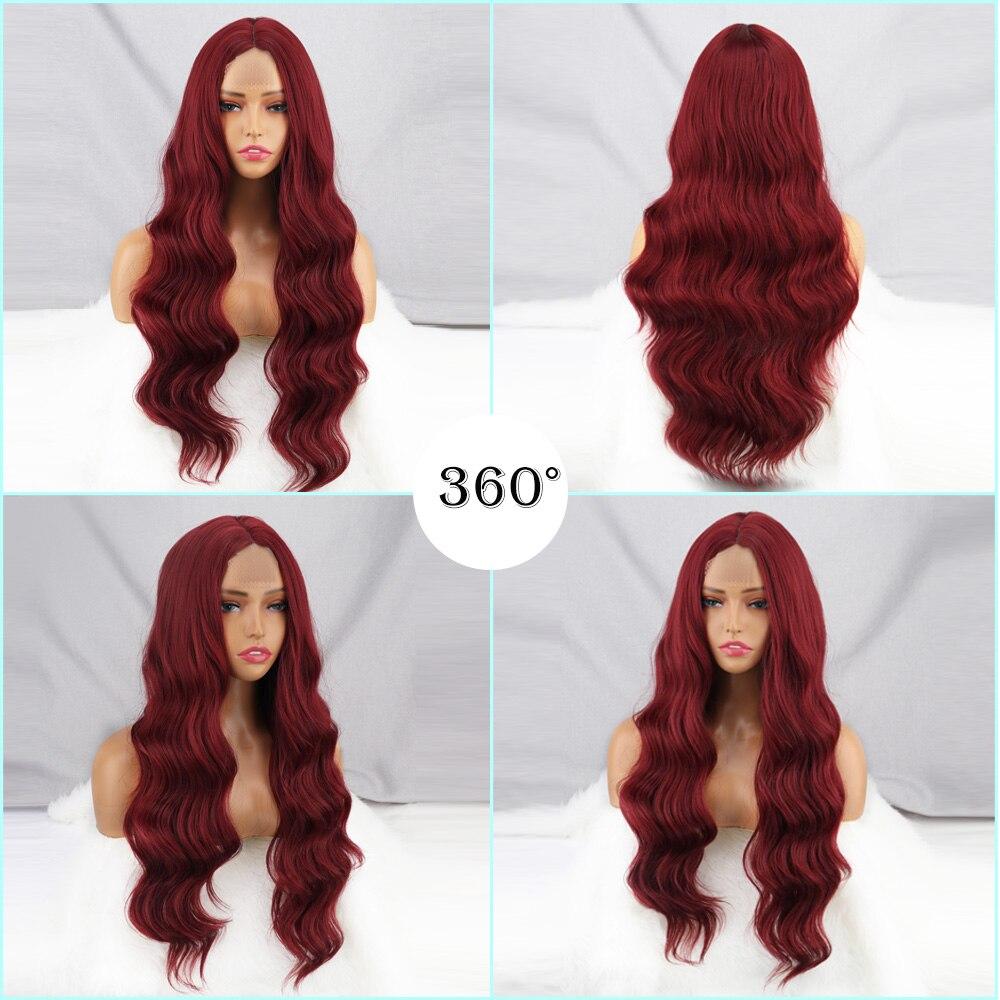 MISS WIG Women Fashion Long Body Wave Lace Front Ginger Orange Wig Without Bangs Synthetic Fiber Water Wave Wig Daily Wear