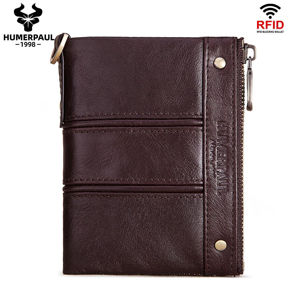 Humerpaul Двойной кошелек из натуральной кожи для мужчин, тонкий RFID-блокирующий держатель для кредитных карт, кошелек для учетных данных, кошелек на молнии, мужской мешок для денег
