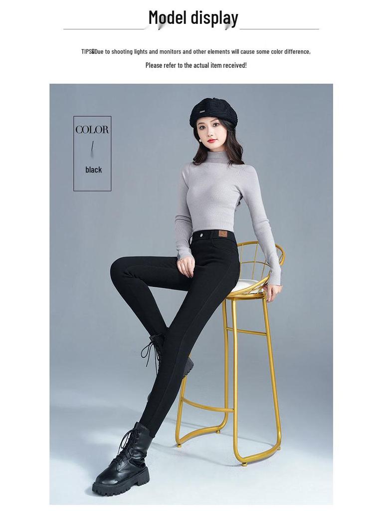 Женские джинсы с высокой талией и флисовой подкладкой, стройнящие – Зимний стиль, Универсальные, Эластичные, Брюки-гаремы облегающего кроя