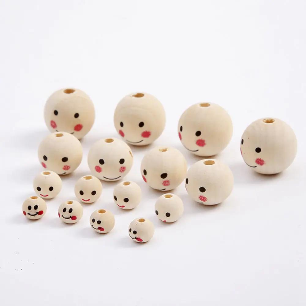 10pcs-60pcs Smile Face Painting Round Natural Wood 10mm 12mm 20mm 25mm Loose Beads for DIY Crafts Woodcraft Jewelry Bracelet Making Accessories