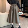Женская юбка А-силуэта из искусственной кожи ПУ средней длины 2024: Осень/Зима Мода, Эластичная Талия, Универсальный Темперамент, Свободный Крой Дизайн «Зонтик»