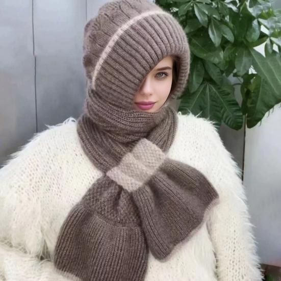 Winter Knit Hat Scarf Set Large Head Circumference Elastic Warm Riding Hat Outdoor Activities Travel Cycling Headwear
