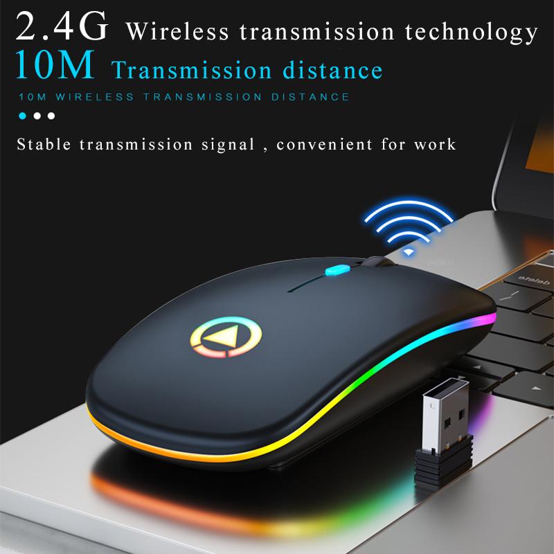 VAORLO 2.4G RGB Wireless Mouse Computer Mouse Silent Ergonomic Rechargeable Mice with LED Optical Backlit USB Mice for PC Laptop