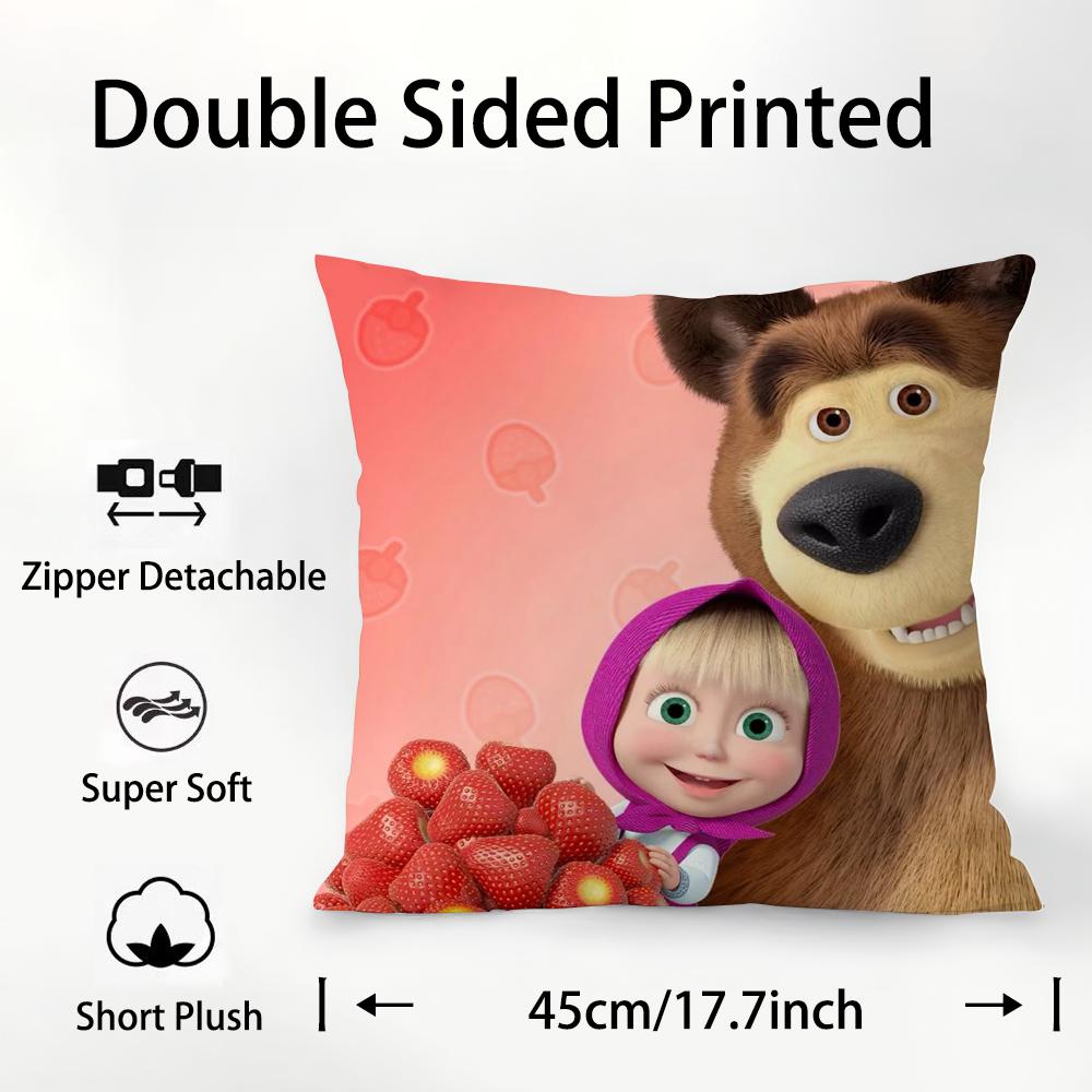 Наволочка М-Маша и Б-Медведи Плюшевая ткань Мягкая Двусторонняя печать Чехол для подушки на диван Наволочки для декоративных подушек