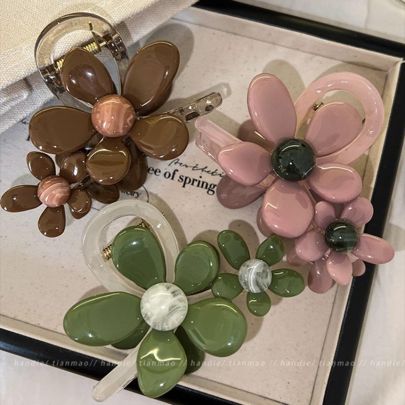 Цветочные акриловые заколки-краб для волос, головной убор для женщин и девочек 2024 года, новые корейские милые темпераментные цветные заколки для волос, аксессуары для волос