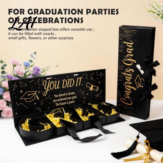 Letter-shaped Gift Box Graduation 2026 Self-Fillable Letter Shaped Keepsake for Snacks Party Favors Gifts Cash Flowers DIY High School College