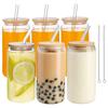 6pcs Glass Straw Cup Glasses Cup with Straws and Bamboo Lids Drinking Glasses for Coffee Beer Cocktail Wine Soda Coke Glass Cup