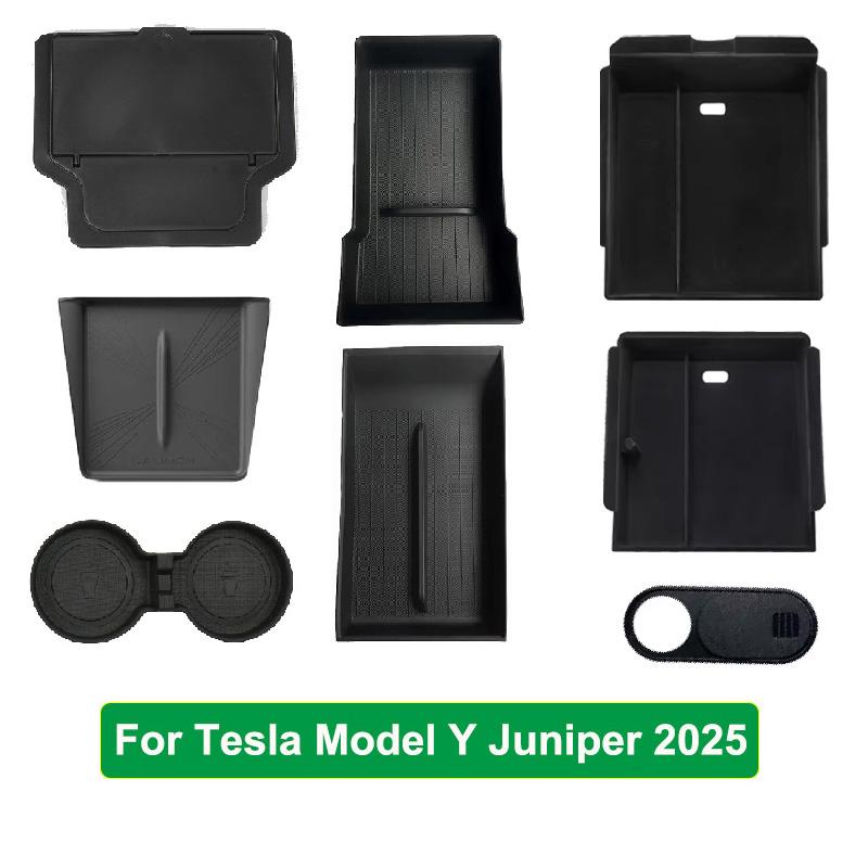 Для Tesla Новый Модель Y 2025 Запуск Консоль и Подлокотник Juniper Верхняя и Нижняя Флокированная Контейнер для Хранения Держатель для Стакана Крышка Камеры