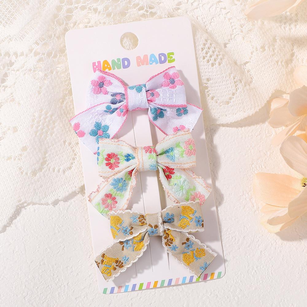 3Pcs/Set Sweet Cute Bows Hair Clip Fresh Printing Flower Checkered Hairgripes Lace for Girls Striped Yarn Barrette Gifts
