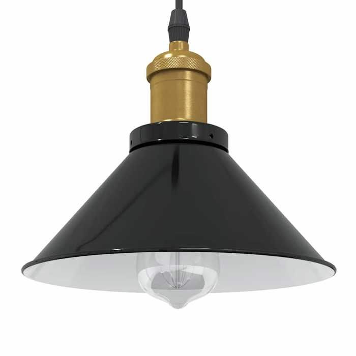 VidaXL Height-Adjustable Pendant Lamp E27 Glossy Black Ø22 Cm Metal, Hanging Lighting, Kitchen Pendant Lighting, 4103443