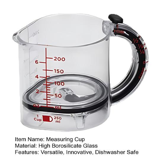 Мерный стакан 4-в-1 с регулировкой и краями-скребками. Многофункциональный кухонный аксессуар для выпечки и готовки.