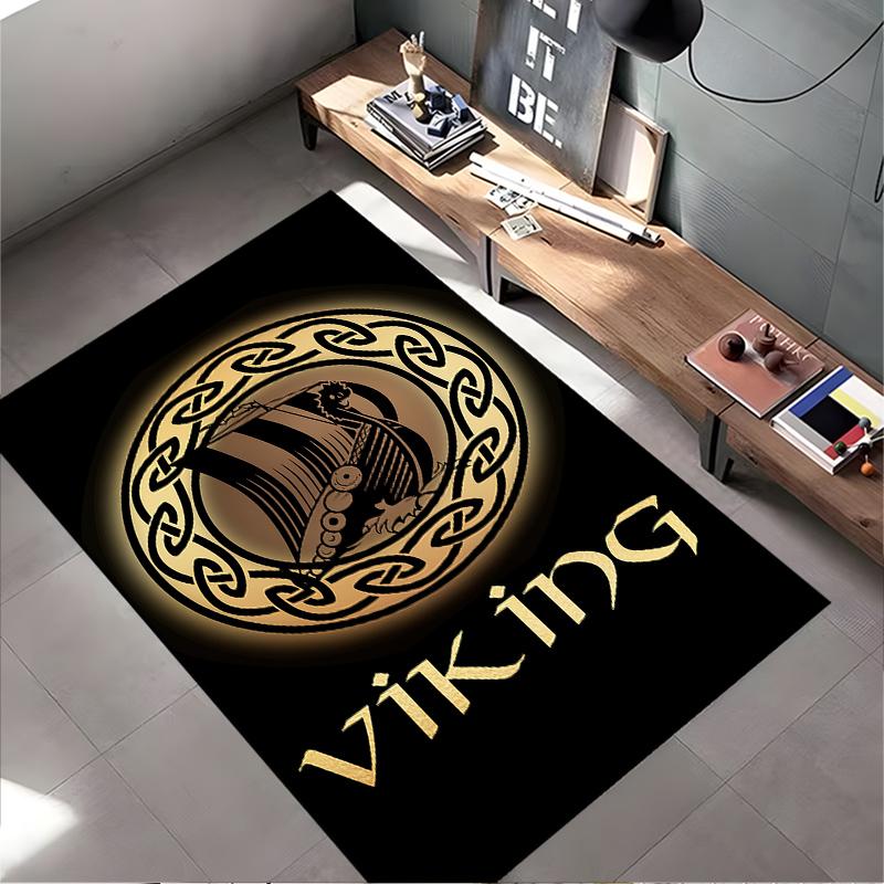 Viking Ship Pattern Rug with Celtic Design Suitable for use as an anti-slip game mat for living room and bedroom sofas