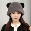 A Faux Mink Fur Environmentally Friendly Artificial Fur Bear Ear Hat for Women with Thick Winter Ear Protection