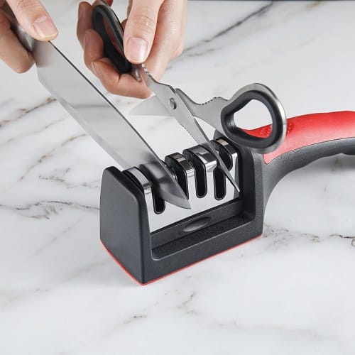 4-Level Manual Knife Sharpener, Lightweight and Convenient, Restores Sharpness, Sharpens Scissors, with Hanging Hole, for Home and Outdoor Use