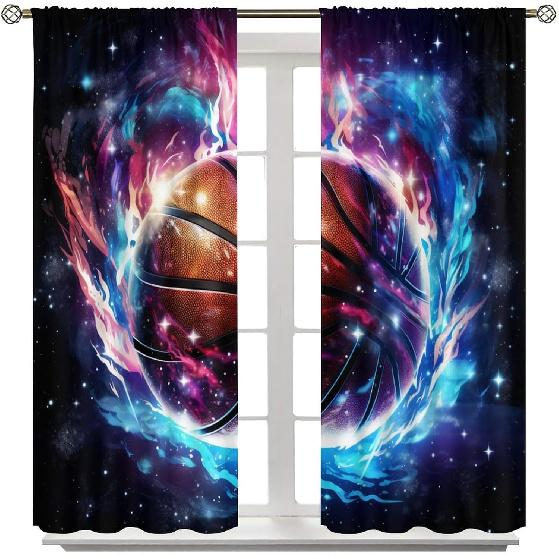 Osports Basketball Curtains For Teen Boys Abstract Outer Space Basketball Theme Kids Boys Bedroom Wall Decoration Basketball Decoration Cool 3d Ball