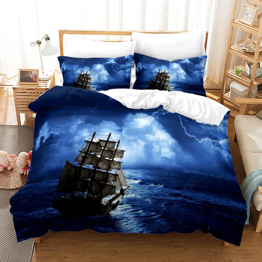3D Sailing Themed Bedding Set, Anchor Duvet Cover Pillowcases 2/3pcs Soft Quick Drying Cover Set Boys' Teens Gift