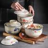 Japanese Ceramic with Lid Soup Ramen Bowl Dessert Snack Large Capacity Service Bowls Restaurant Tableware