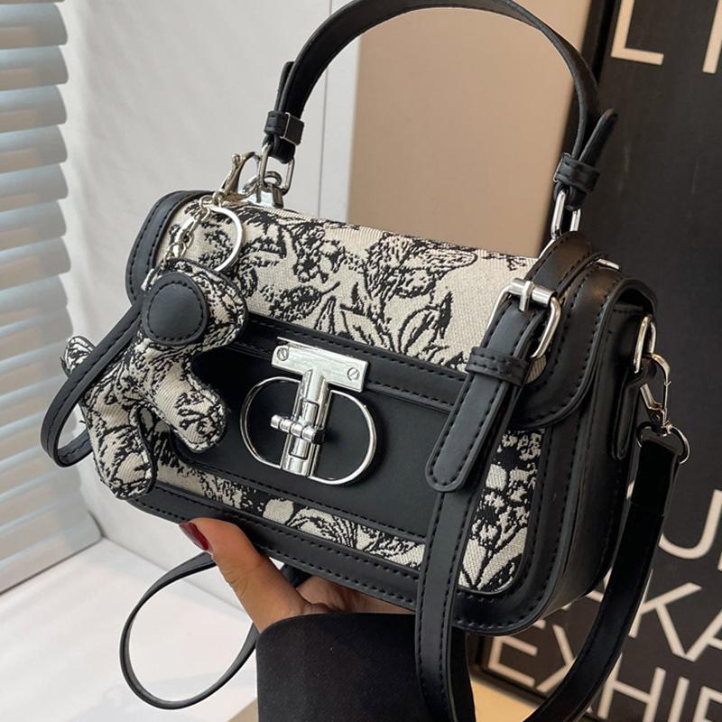 Hot Style High-end Western Style Printed Handheld Small Square Bag Women's Bag Trendy Stitching Single Shoulder Crossbody Bag