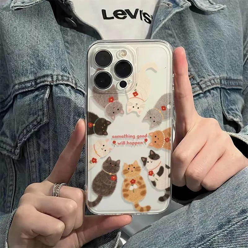 Мультяшный Милый Розовый Котенок Прозрачный Чехол для Телефона для IPhone 11 12 13 14 15 16 17 Pro Max IPhone 16 15 14 Plus Силиконовый Мягкий Чехол