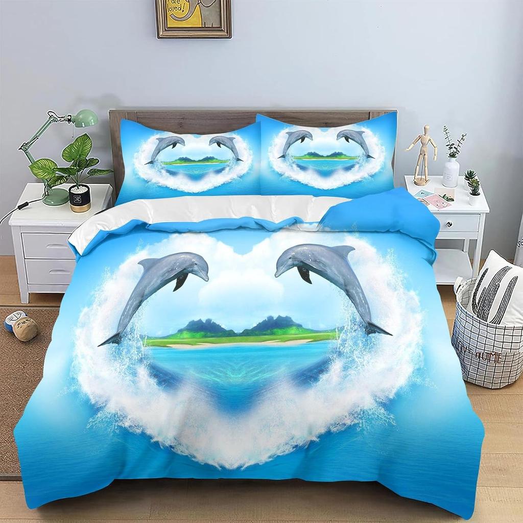 3D Набор Пододеяльников с Дельфинами, Пододеяльник и Наволочки с Подводным Миром, Дельфин, Тропические Рыбы, Коралловый Океан, Комплект Постельного Белья