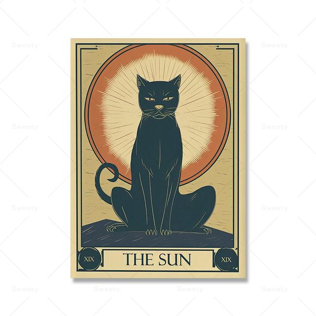 Солнце Луна Любовник Волшебник Таро Кот Богемная Настенная Картина Маслом Ведьма Любовник Подарочная Печать и Плакат