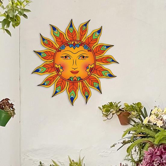 Iron Sun Wall Decor Sun Flower Wall Art Decoration Sun Face Ornament for Home Garden Farmhouse Living Room Bedroom