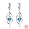 925 Silver Hollow Blue Crystal Long Drop Earrings For Women Fashion Wedding Jewelry Gift