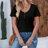 Women's Short Sleeve Solid Color Tops Casual Short Sleeve Tops For Women Summer Button T Shirts Blouse