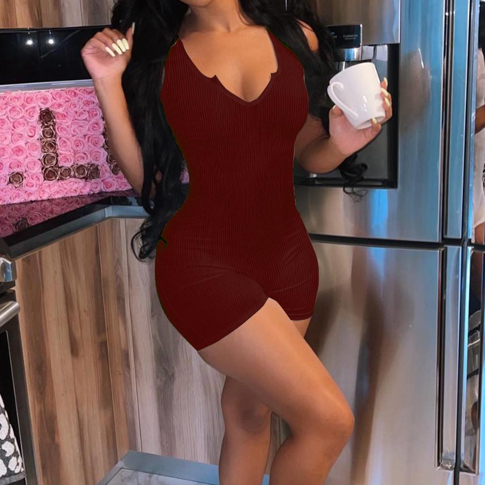 Женский сексуальный ребристый боди без рукавов, эластичный трико, шорты, комбинезон, комбинезон