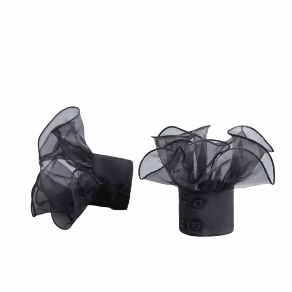 Полиэстер Отделка Ложный Воротник Дизайн с Оборками Дышащий Съемный Воротник Кружевная Отделка Соответствующие Манжеты На Рукава Рубашки с Короткой Длиной