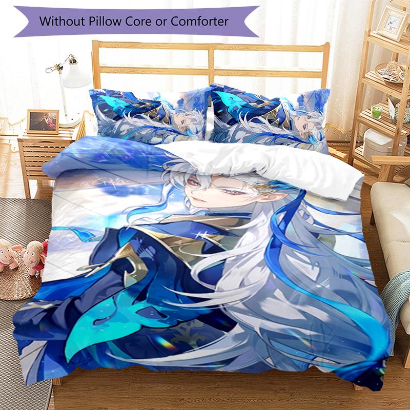 3pcs Genshin Impact characters6 pattern bedding set duvet cover set includes duvet cover &pillowcases, perfect all season bedroom decoration & gift