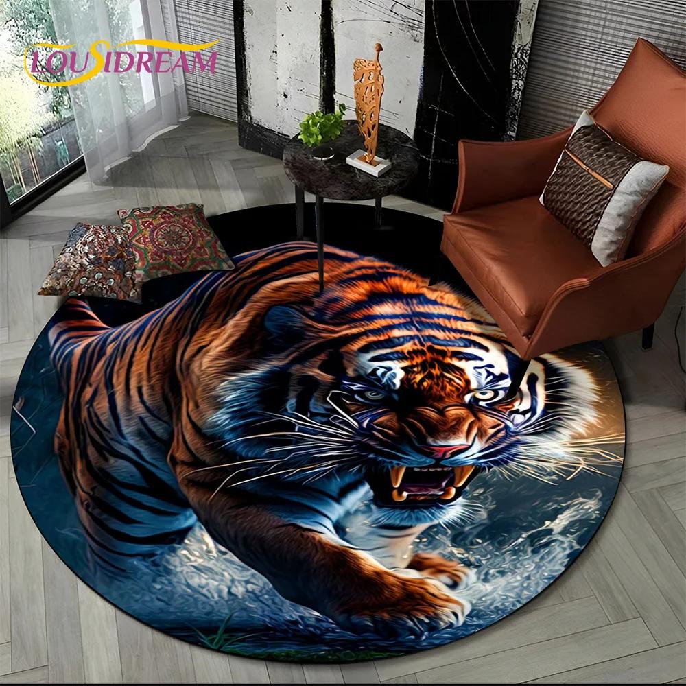 Животное Дикая природа Мультяшный Зверь Тигр Лев Леопард Круглый Ковер Коврик для Гостиной Спальни Детский Декор,Коврик для Зоны Питомца Нескользящий Мат