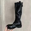 Autumn and Winter New Retro Washed Horse Hide High Tube Thin Medium Long Boots Thick Heel Thick Sole Knight Boots Women