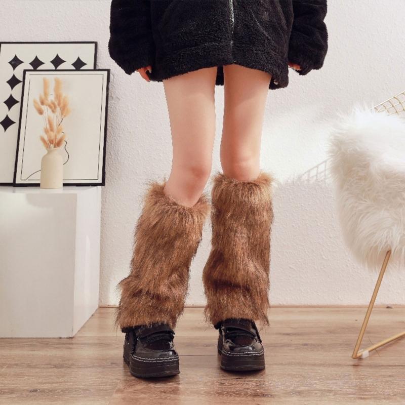 Women Furs Leg Warmer Winter Furry Long Boot Cuffs Fuzzy Shoe Cover Party Costume for Holiday Festival Performances Play
