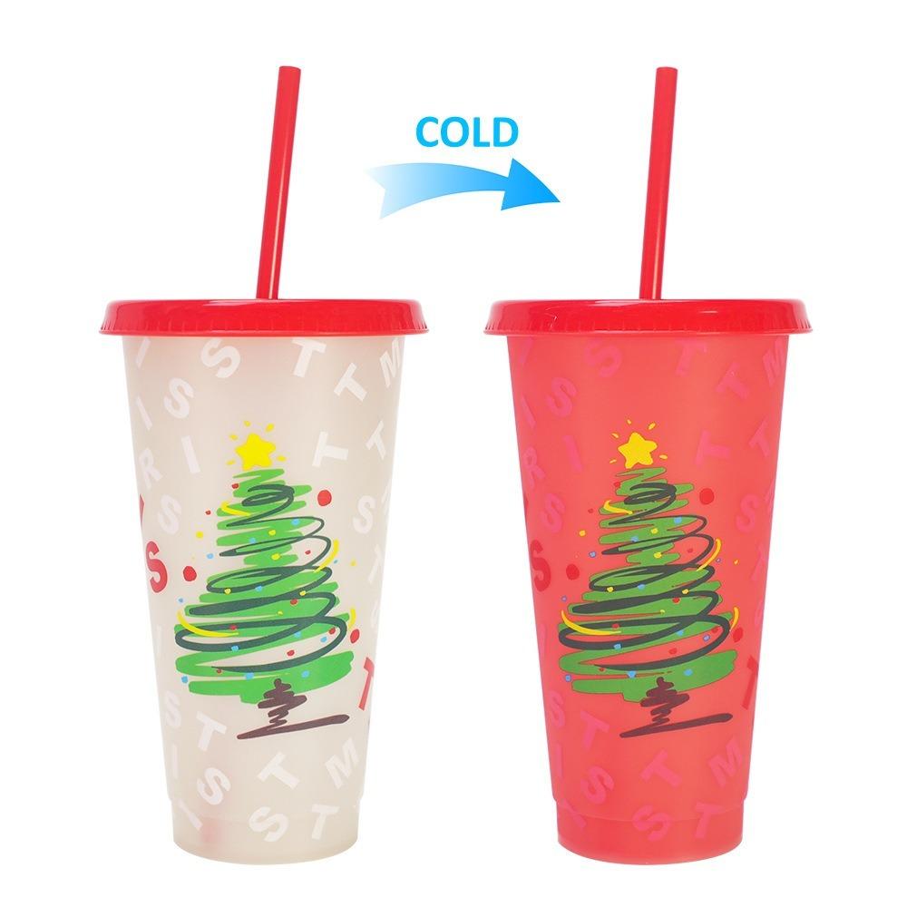 24oz Capacity Cold Drink Cup With Straws Iced Coffee Cup Reusable Straw Cup  Christmas Holiday
