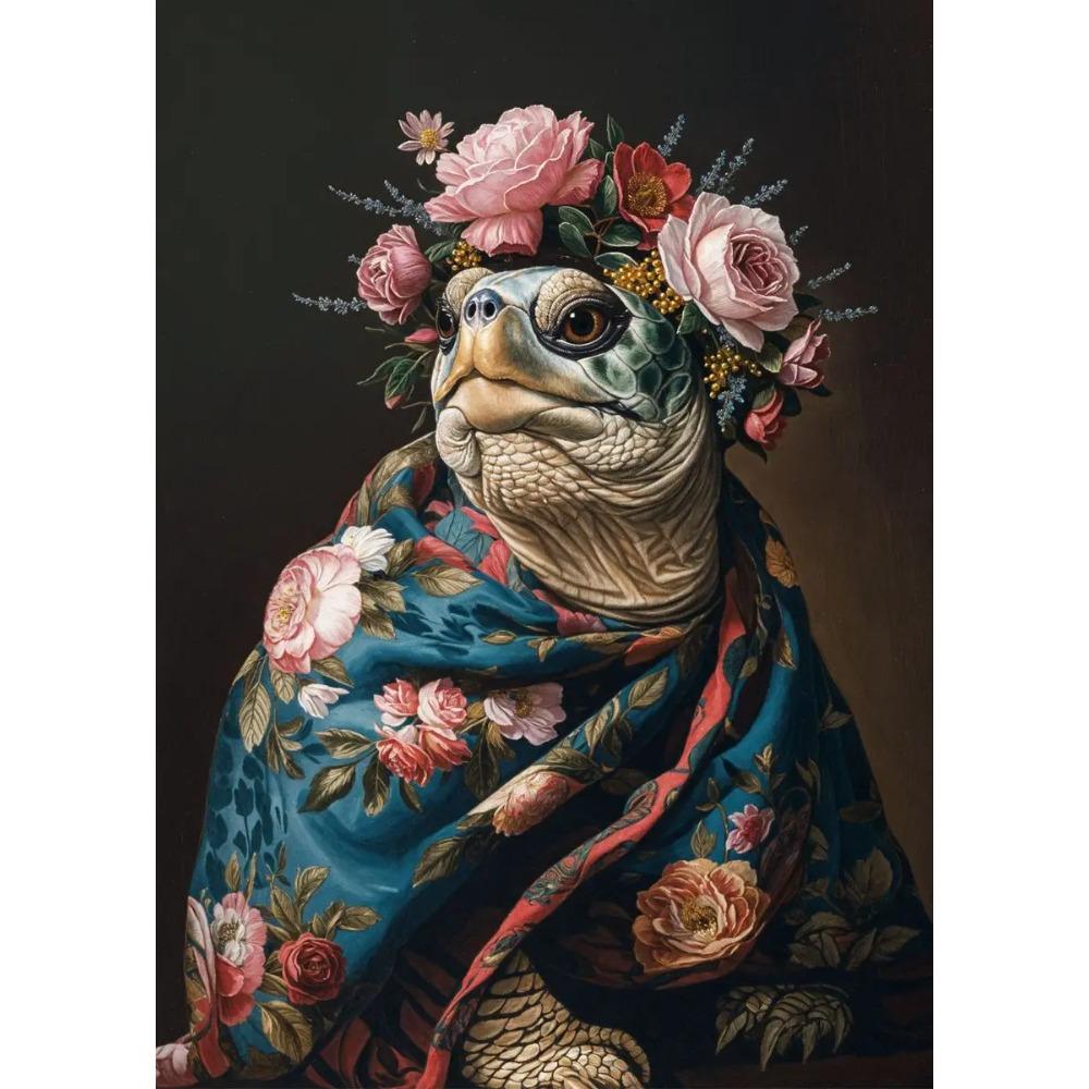 Retro Animals Posters Lion Wolf Rabbit Cat Dog Turtle with Flowers Print Canvas Painting Wall Art Picture Home Room Decor Mural