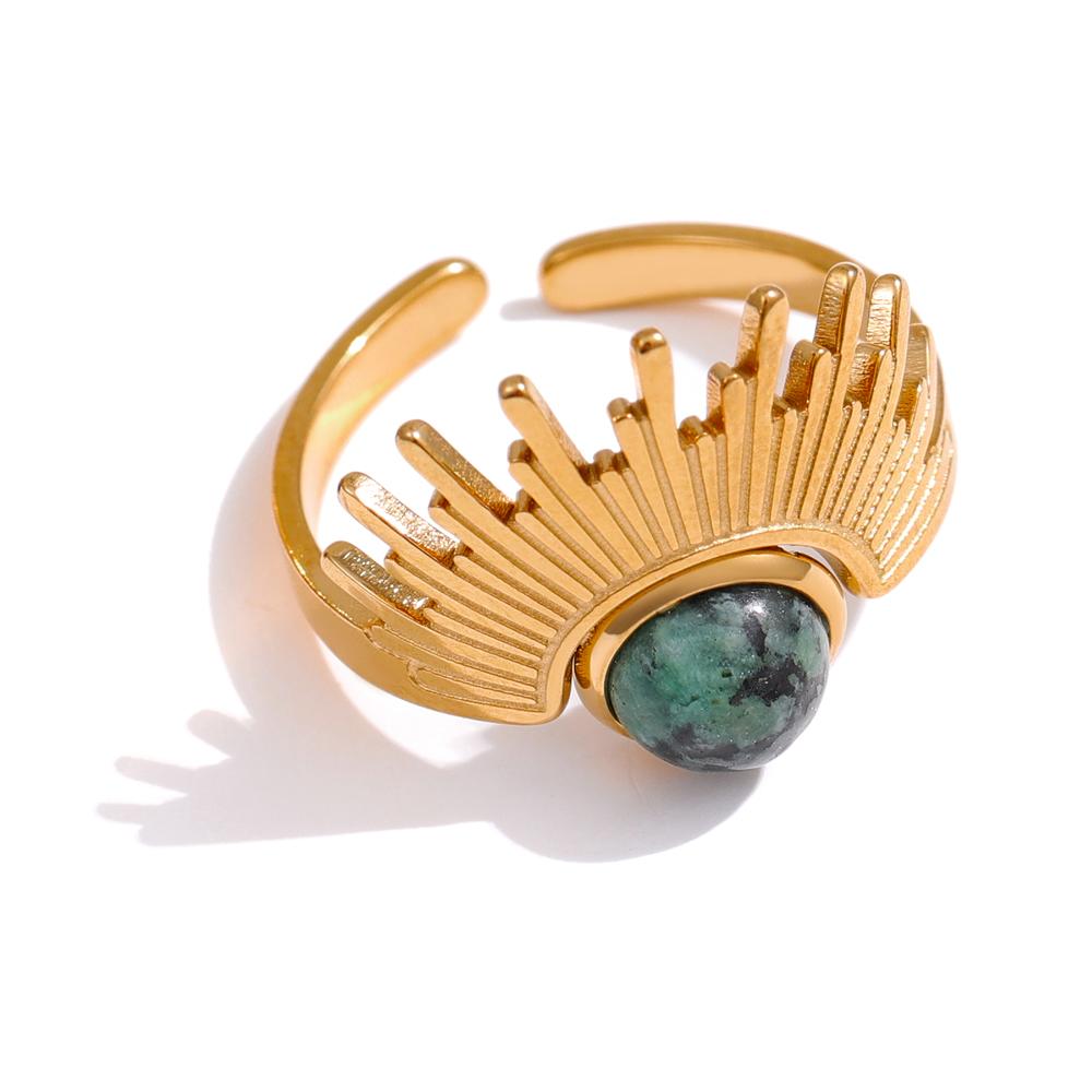 Yhpup Stainless Steel Red Natural Stone Ring Trendy Metal 18 K Opening Finger French Ring for Women Anillos Mujer Party Gift
