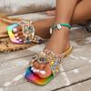 Women's Glitzy Flat Slippers Women Square Toe Sandals Summer Design New Casual Fashion Flip Flops Walking Zapatos Slides